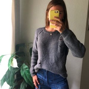 UO Gray Distressed Sweater